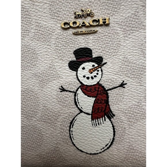 Coach Small Wristlet / Wallet In Signature Canvas With Snowman (tiny flaws) Xmas - Picture 4 of 8